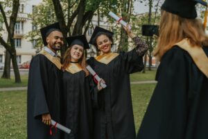Graduates taking a group photo
