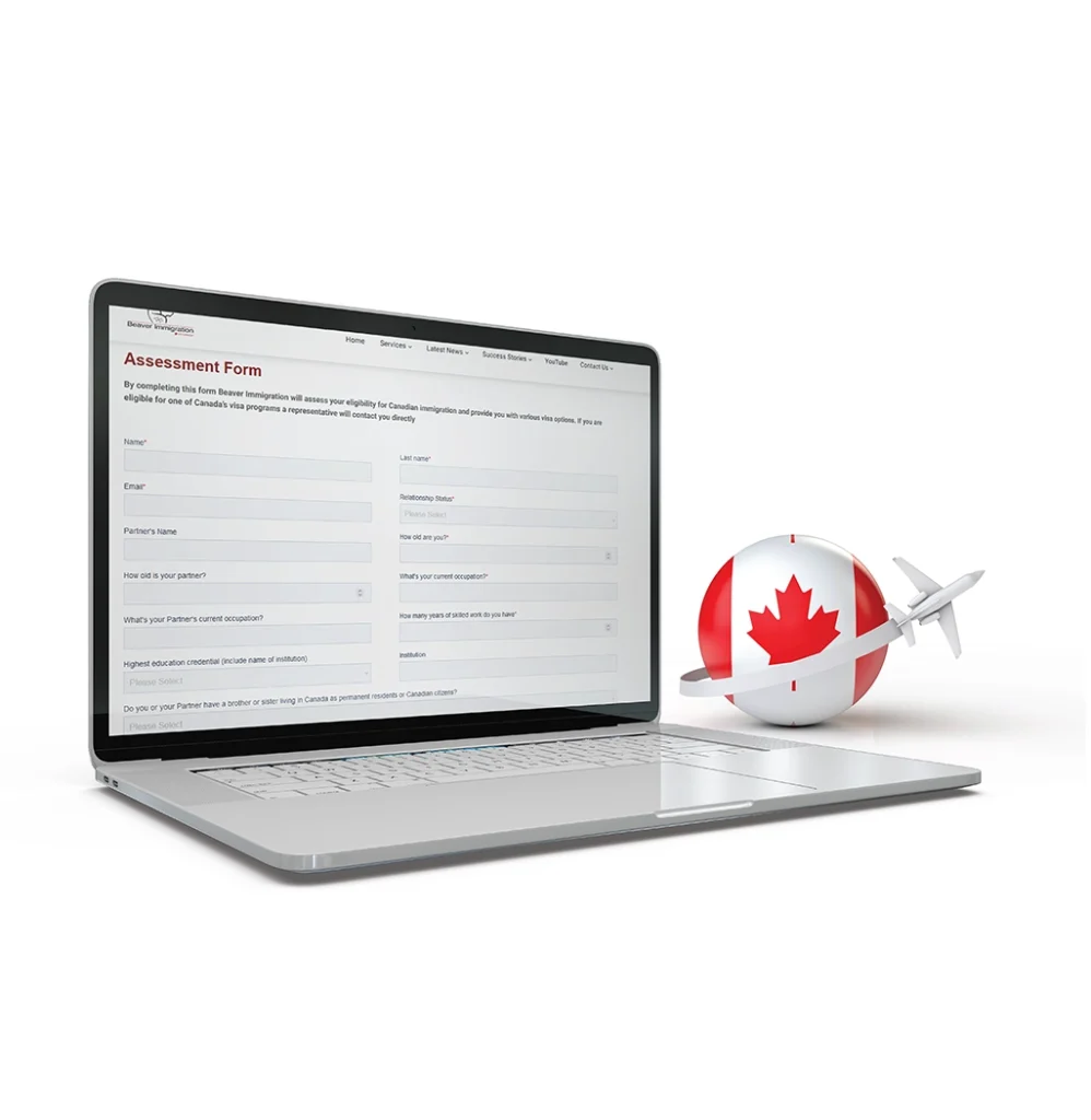 laptop displaying beaver immigration assessment form online