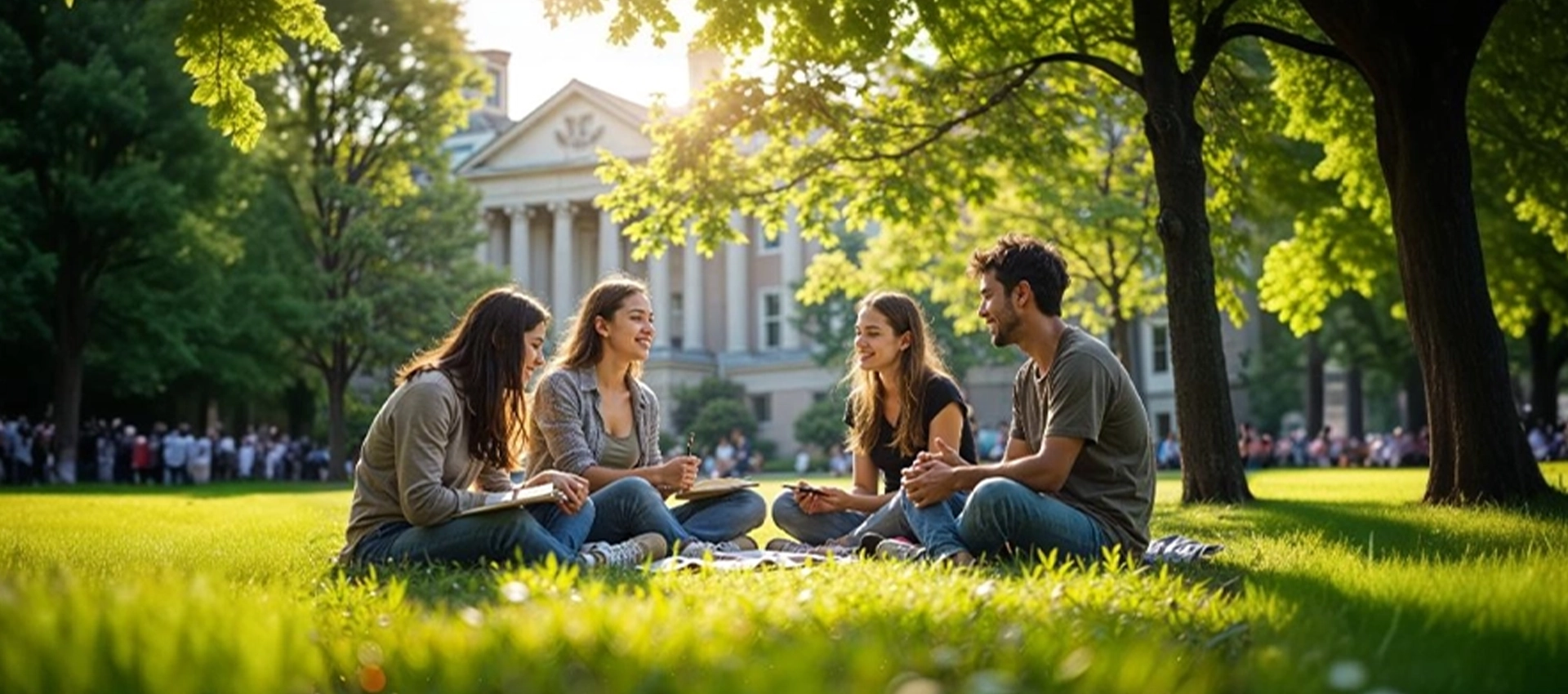 students sitting on grass at a canadian college