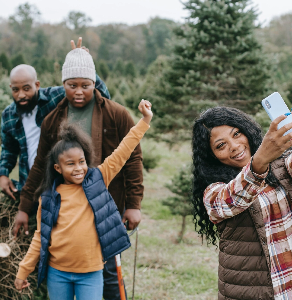 Family in woods in Canada